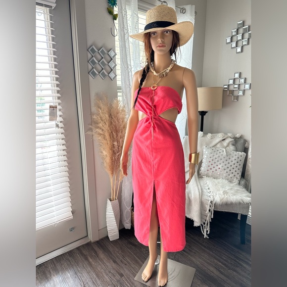 Cut Out Strapless Midi Cut Out Dress Pink - Picture 3 of 8